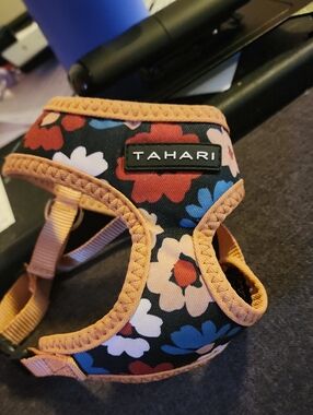 Tahari Kids Floral Bib Harness - Black with Red, Blue, White, Cream